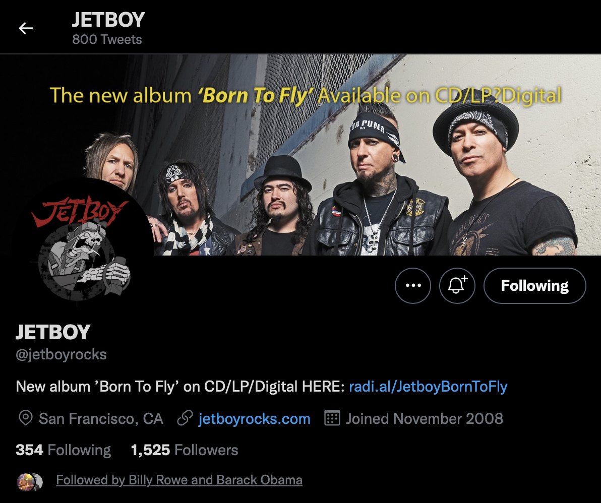 Screenshot of Jetboy's Twitter Profile